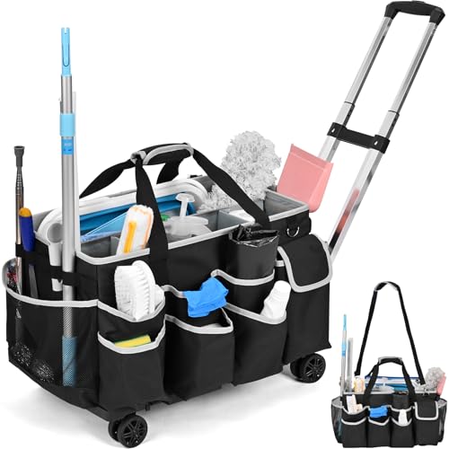 yookee home Cleaning Caddy for Cleaning Supplies Organizer Cleaning Carts on Wheels Cleaner Caddy for Cleaning Products Cleaning Tools Organizer Rolling Cleaning Bag for Housekeepers