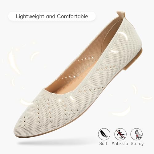 Women’s Flats Shoes Dress Shoes for Women Ballet Flats Dressy Comfortable Pointed Toe Flats Foldable Flats(Beige.us5)