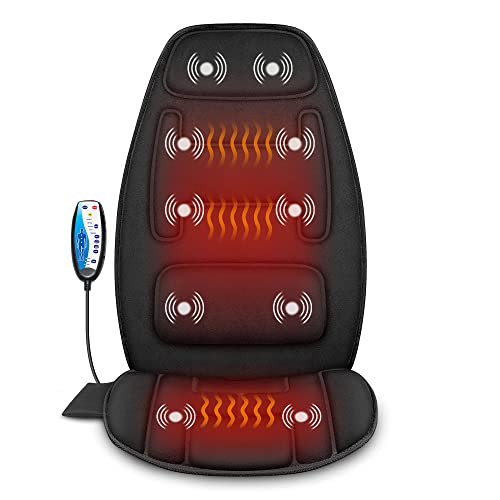 Snailax Massage Cushion with Heat - Memory Foam Neck and Lumbar Support, 10 Vibration Motors for Back and Chair