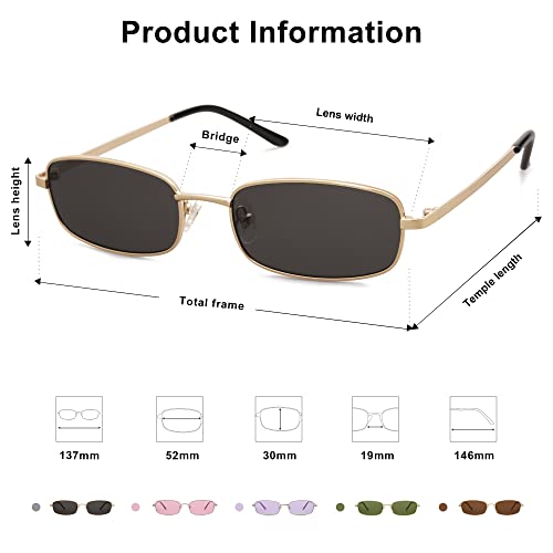 SOJOS Small Y2k Narrow Rectangle Sunglasses Womens Mens Retro 80s 90s Skinny Sunnies SJ1187, Silver/Brown