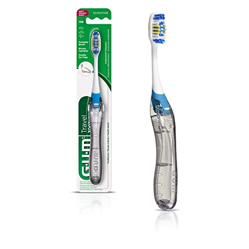 GUM Folding Travel Toothbrush - Compact Head + Tongue Cleaner - Soft Bristled Travel Toothbrushes for Adults 1ct (6pk)