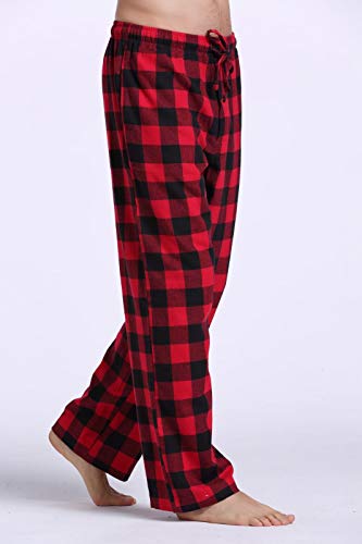 CYZ Men's 100% Cotton Super Soft Flannel Plaid Pajama Pants,SAHARA-RedGreyBeigeMadras,Medium