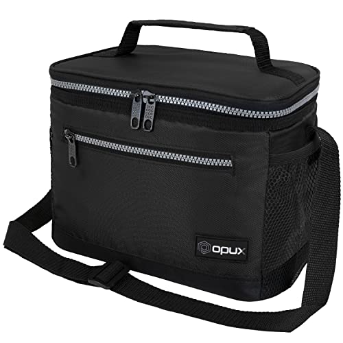 opux Insulated Lunch Box Men Women, Lunch Bag for Work School, Leakproof Soft Cooler Tote Adult, Large Lunch Pail Kids Boys Girls, Picnic Beach Food Bag with Shoulder Strap, Black