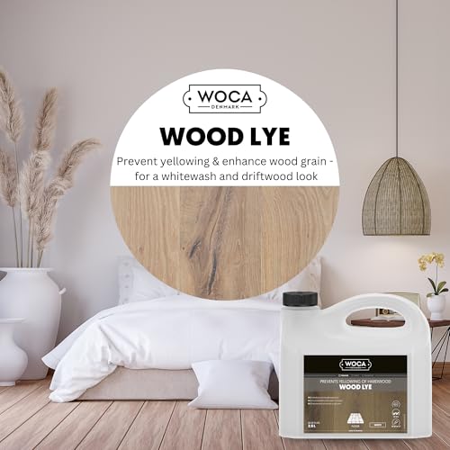 WOCA Denmark Wood Lye – Scandinavian Light Wood Stain for Whitewashing & Driftwood Effect – White, 2.5L – Reduces Yellowing on Indoor Wood