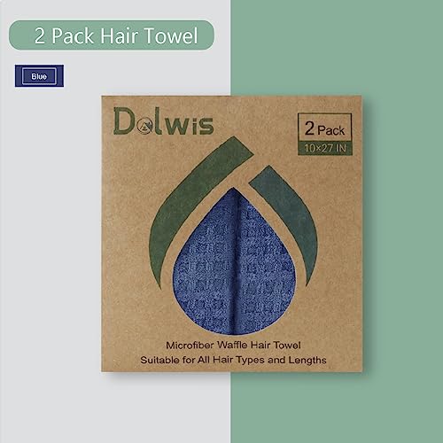 Microfiber Hair Drying Towel - 2Packs Waffle Long Hair Head Turban Wraps Terry Cloth Fast Absorbent Dry Anti Frizz Twist Plopping Curly Shower Turban for Women Wet Hair (Dark Blue)