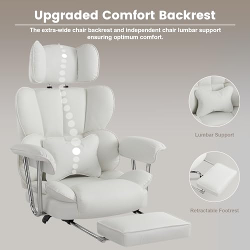 IWMH Big and Tall Leather Office Chair 400LBS, Large High Back Reclining Office Chair with Footrest&Lumbar, Lifting Headrest Ergonomic Desk Chair, Managerial Chair with Wide Seat & Armrests (Black)