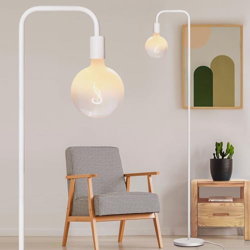 ONEWISH Floor Lamp for Living Room - Minimalist Industrial Standing Lamp with Modern LED Bulb, Globe Black Clear Glass 6", 1800K Warm Ambiant Lighting Decorative Tall Floor Lamp for Bedroom Office