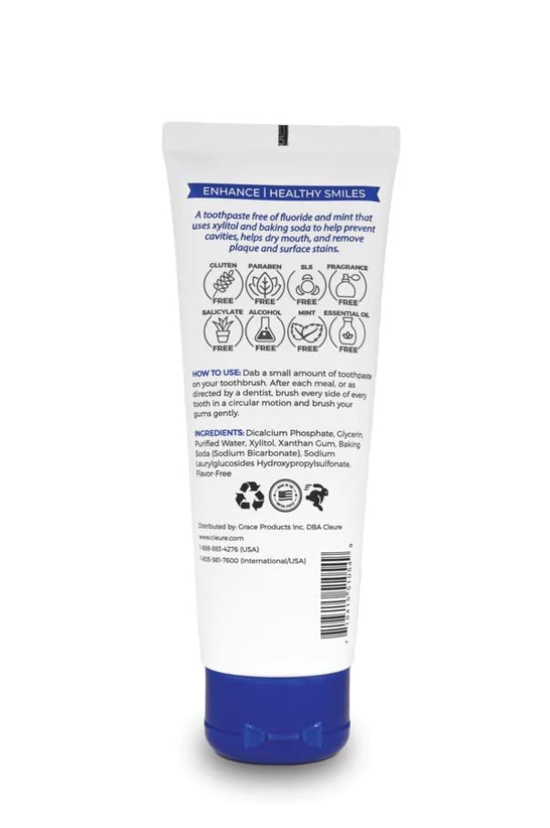 Cleure Original Natural Toothpaste - Flavor-Free, Fluoride-Free - Helps Whiten - with Xylitol for Fresh Breath - Natural Great Taste for Children & Adults - Mint-Free (4oz Tube)