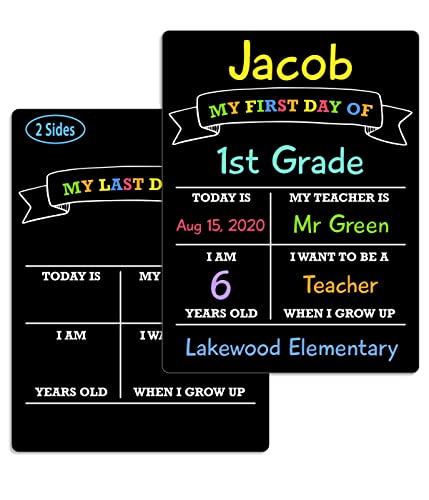 First Day of School Sign Board, 12″x8.5″ Photo Prop Sign (Double Sided), Wet Erase, Back to School Supplies, 1st Day of School Sign, Back to School Sign …