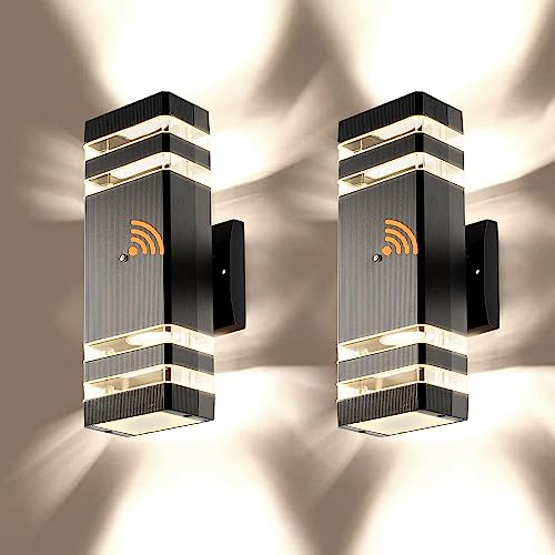 HIHUOS Dusk to Dawn Outdoor Wall Lights - Modern Exterior Lights for House - Up Down Sconce Wall Light Fixture - Waterproof Aluminum Porch Lights Outside Wall Mount for Garage (2 Pack)
