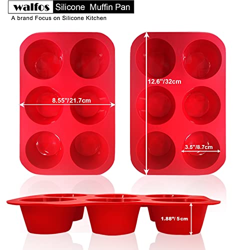 Walfos Silicone Texas Muffin Pan - 6 Cup Jumbo Silicone Cupcake Pan, Non-Stick Silicone, Just PoP Out! Perfect for Egg Muffin, Big Cupcake - BPA Free and Dishwasher Safe