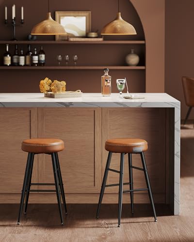 VASAGLE EKHO Collection - Bar Stools Set of 2, Counter Height Bar Stools, Kitchen Counter Stools, Mid-Century Modern Backless Counter Stools, 24.8-Inch Tall, Kitchen Island Home Bar, Caramel Brown