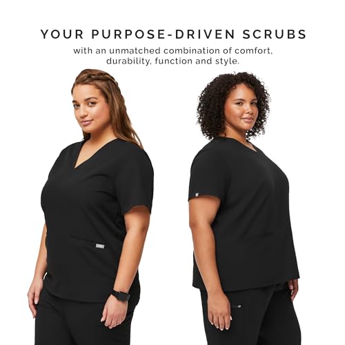 FIGS Casma Three-Pocket Scrub Top for Women – Black, XXS