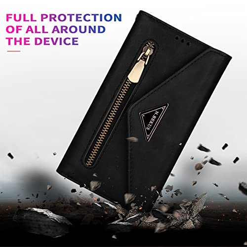 Furiet Wallet Case for Samsung Galaxy S20 5G 6.2 inch Leather Flip Zipper Purse Handbag with Credit Card Holder Shoulder Strap and Wrist Strap Lanyard Phone Cover for S 20 20S UW S2O G5 Women Black