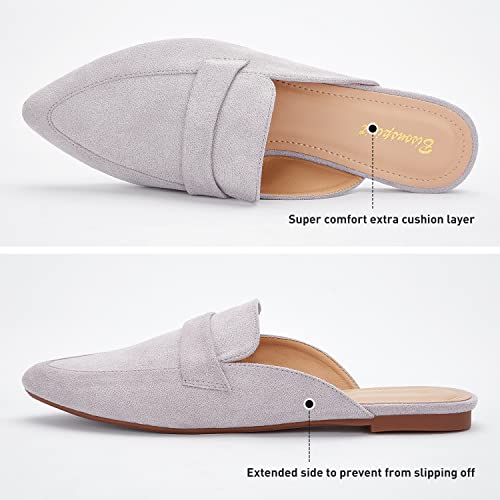 BISON SPIRIT Mules for Women Flats Pointed Toe Slip On Mules Comfortable Loafer Shoes (Black PU 02,6.5)