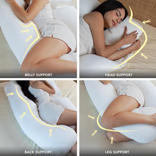 Pharmedoc Pregnancy Pillows, U-Shape Full Body Pillow - Solid – Removable Jersey Cover - Grey – Pregnancy Pillows for Sleeping – Body Pillows for Adults, Maternity Pillow and Pregnancy Must Haves