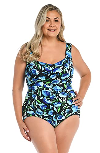 Maxine of Hollywood Women's Standard Shirred Front Girl Leg One Piece Swimsuit, Multi//English Arboretum, 8
