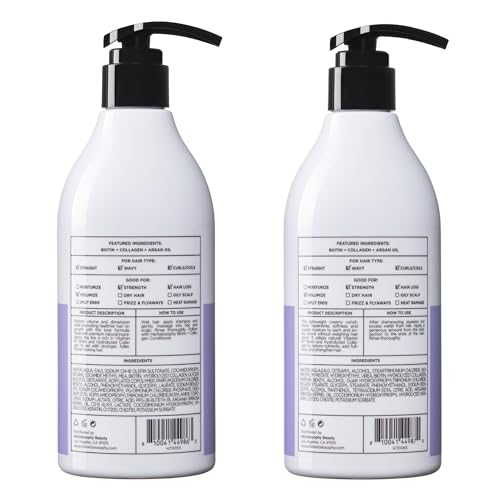 Herbalosophy Biotin & Collagen Shampoo & Conditioner Set, Hair Growth Thickening, Repair Dry, Damaged Hair Set, Infused with Vitamin B7 & Argan Oil, Sulfate, Parabens and Gluten Free, 2 x 16.9 Fl Oz