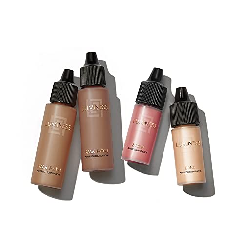 LUMINESS Legend Makeup Airbrush System & 4-Piece Foundation Starter Kit, Shade Deep - Quick, Easy & Long Lasting Application - Includes (2) Silk 4-In-1 Foundation, Highlighter & Blush