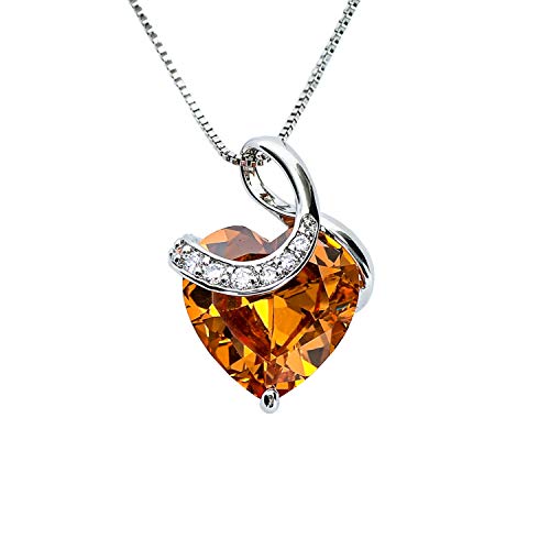 CHERUBIC Love Heart Pendant Necklace Shining Zircon Birthstone Jewelry Gifts For Women 18''+2''