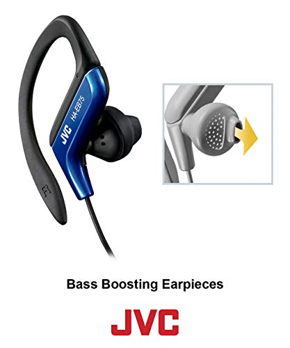 JVC Clip Style Headphone Blue Lightweight and Comfortable Ear Clip. Splash Proof Water Resistant Powerful Sound with Bass Boost HAEB75BA (Pack of 2)