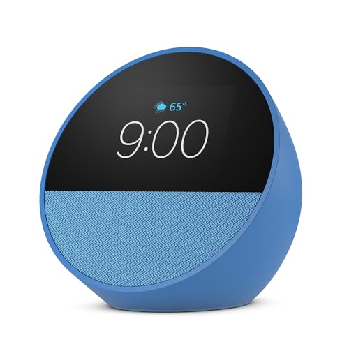 Amazon Echo Spot (2024 release), Smart alarm clock with vibrant sound + Alexa, Ocean Blue