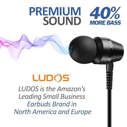 LUDOS OMNITONE Wired Earbuds in-Ear Headphones, 5 Year Warranty, Earphones with Microphone, 3.5 mm Jack Corded Ear Buds, Videoconference for iPhone, Samsung, Computer, Laptop, Kids, School Students