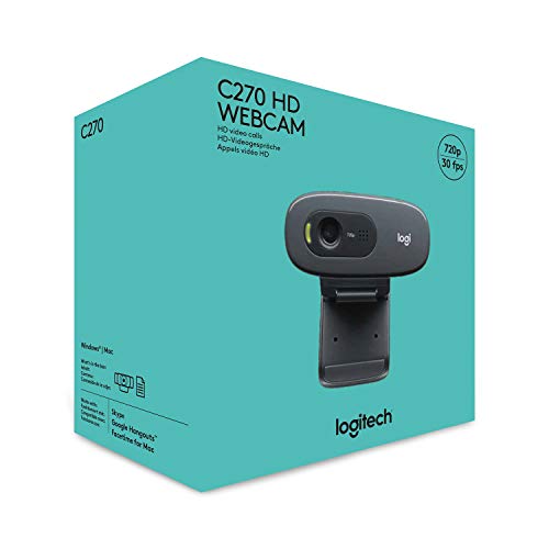 Logitech C270 HD Webcam, 720p, Widescreen HD Video Calling,Light Correction, Noise-Reducing Mic, For Skype, FaceTime, Hangouts, WebEx, PC/Mac/Laptop/Macbook/Tablet - Black