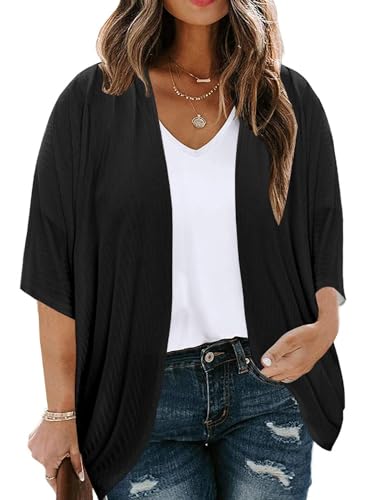 Eytino Womens Plus Size Kimono Cardigan Long Sleeve Ruched Cover Up Loose Casual Blouse Tops,5X Green