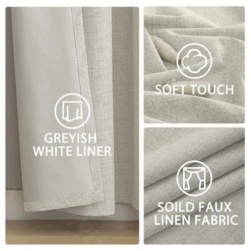 Yakamok Burnt Orange Linen Curtains 100% Blackout 63 Inches Long,Room Darkening Textured Curtains for Living Room Thermal Grommet Bedroom Curtains 2 Panels with White Liner