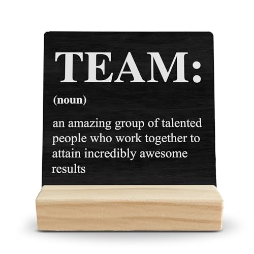 FUGWN Inspirational Team Office Desk Decor, Appreciation Gifts for Work Team Wood Desk Sign, Team Gifts for Coworkers, Team Definition Black Wooden Plaque with Wood Stand for Office Table Decor