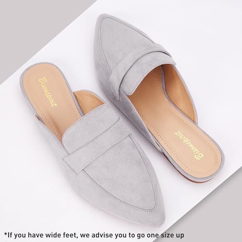 BISON SPIRIT Mules for Women Flats Pointed Toe Slip On Mules Comfortable Loafer Shoes (Black PU 02,6.5)