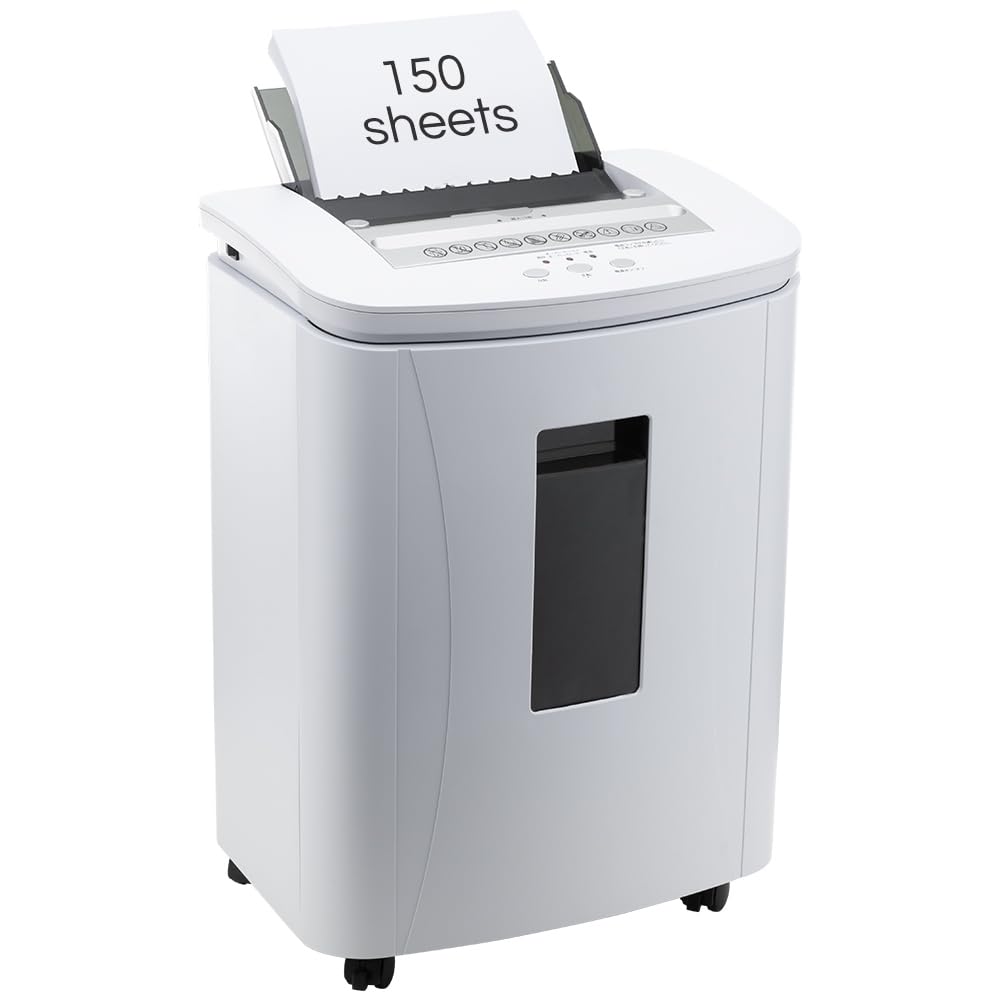 Kitnery 150-Sheet Auto Feed Paper Shredder: High Security Micro Cut Shredders for Home Office, 30 Minutes Commercial Heavy Duty Shredder with 4 Casters, P-4 Security Level & 6.6 Gallon Pull-Out Bin