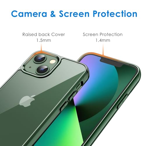 JETech Case for iPhone 13 6.1-Inch, Non-Yellowing Shockproof Phone Bumper Cover, Anti-Scratch Clear Back (Alpine Green)