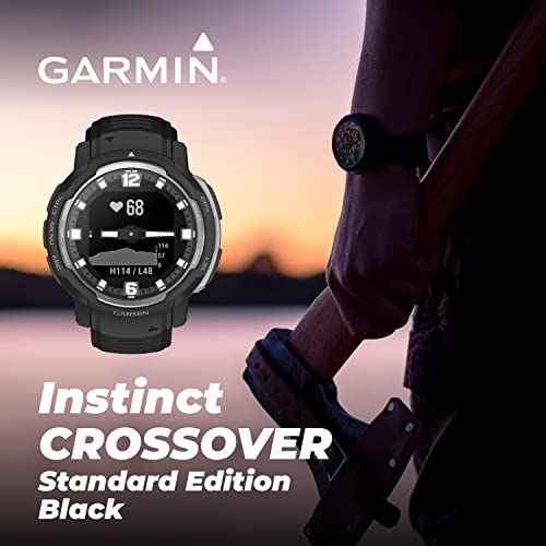 Wearable4U - Garmin Instinct Crossover, Rugged Hybrid Smartwatch, Analog Hands and Digital Display 1.27 in, Black with E-Bank Bundle