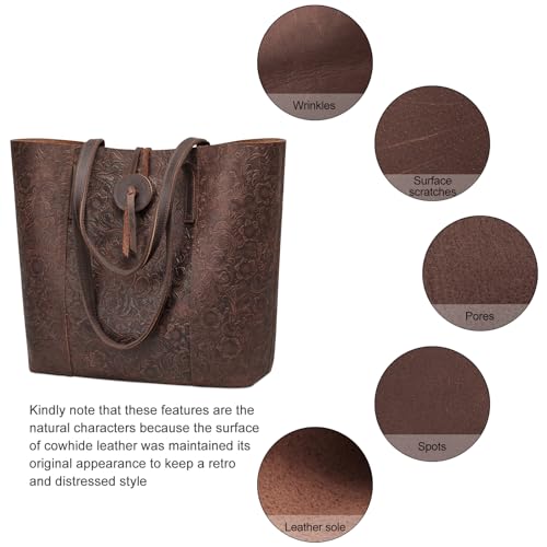 S-ZONE Vintage Genuine Leather Tote Bag for Women Large Shoulder Purse Handbag