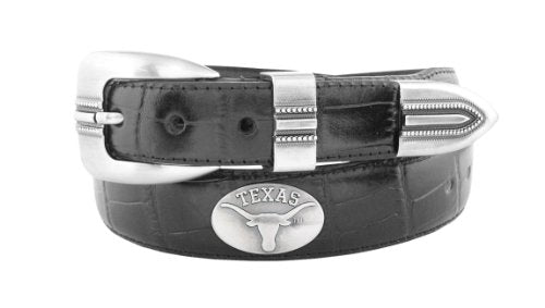 NCAA Texas Longhorns Black Crocodile Tip Leather Concho Belt, 32