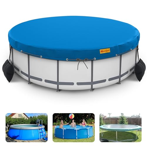 HIGHTQURO 21Ft Round Pool Cover, Inground Pool Covers for Above Ground Pools, Swimming Pool Cover Protector with Tie-Down Ropes & 5 Sandbags Increase Stability, Waterproof Dustproof Hot Tub Cover