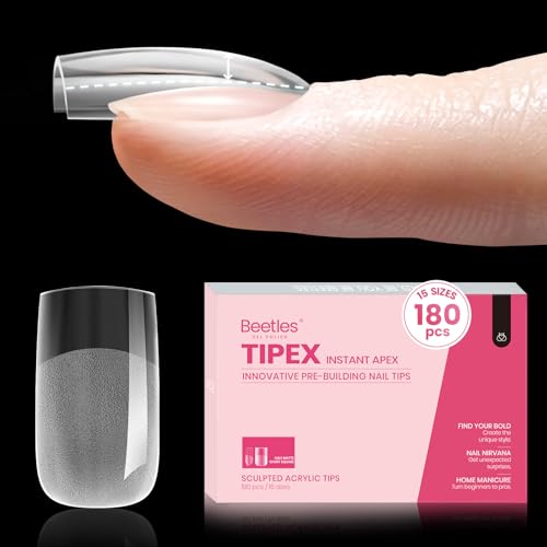 Beetles Tipex Instant Apex Nail Tips,120Pcs Pre-building Pre-Etched Gel Nail Tips Long Coffin Thicker Acrylic Nails Strong Full Cover False Nail Extension Building Gel Press-on Nails for Flat Nails