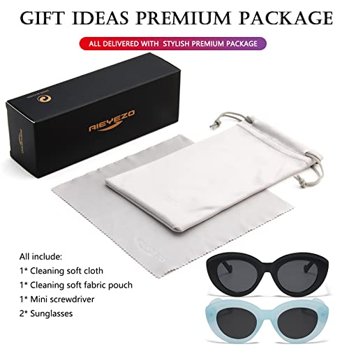 AIEYEZO Oversized Cat Eye Sunglasses for Women Cute Oval Thick Frame Cateye Sun Glasses Chic Retro Style Shades (Tortoise + Candy White)