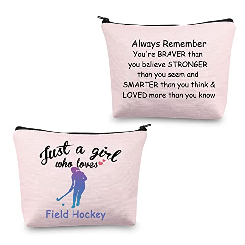 CMNIM Field Hockey Gifts for Girl Just a Girl Who Loves Field Hockey Player Gifts Field Hockey Makeup Bags Cosmetic Travel Bags Inspirational Gifts (Field Hockey Bag Pink)