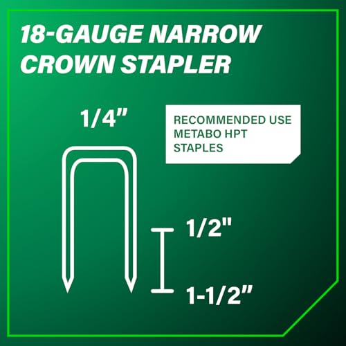 Metabo HPT Finish Stapler Pro Preferred Brand of Pneumatic Nailers 18 Gauge 1/4-Inch Narrow Crown Accepts 1/2-Inch to 1-1/2-Inch Staples Ideal for Trim Work Furniture & Cabinetry N3804AB3
