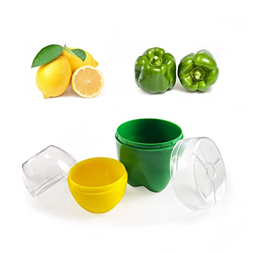 Magicaleast 2PCS Fruit and Vegetable Shaped Savers Lemon and Green Pepper Storage Containers for Fridge Vegetable Crisper Makes Food Stays Fresh Longer