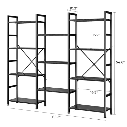 SUPERJARE Triple 4 Tier Bookshelf, Bookcase with 11 Open Display Shelves, Wide Book Shelf Book Case for Home & Office, Black