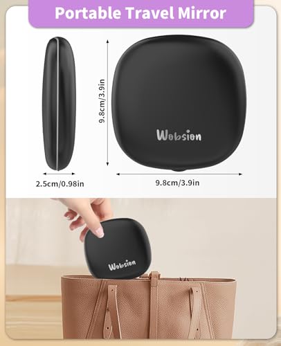 wobsion Travel Mirror with Light, Rechargeable 1x/10x Compact Magnifying Mirror, Dimmable Pocket Mirror,Handheld 2-Side Mirror with Light,4inch Travel Size,Portable for Handbag,Purse,Gift,Black