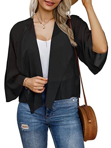 Women Kimonos Cardigan Floral Print Shrugs Open Front Chiffon Casual Wrap Tops (Yellow Plaid,M)