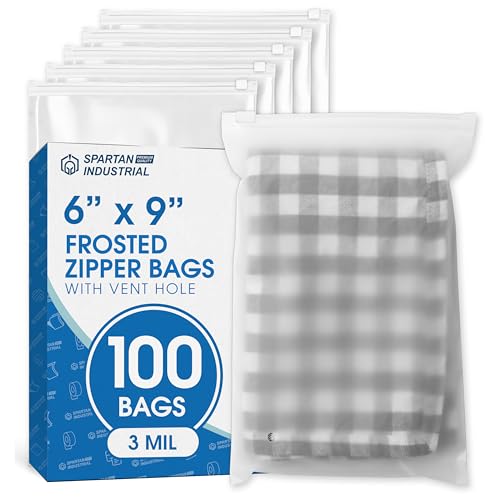 Spartan Industrial - 6" X 9" (100 Count) 3 Mil Frosted Zipper Bags With Vent Hole - Reclosable Packaging Bags for Cosmetics, Prints, Accessories