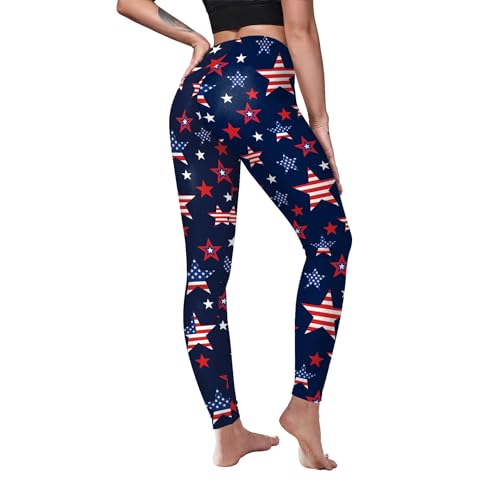 Eciodci Women's American Flag Leggings USA 4th of July Patriotic High Waisted Soft Stretchy Yoga Pants