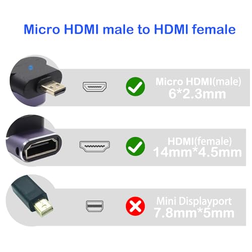 RIIEYOCA 90 Degree Down Angle UHD 8K Micro HDMI to HDMI Adapter,Standard 48Gbps High Speed 2.1 Extender Micro HDMI Male to HDMI Female Support 8K@60Hz,4K@120Hz for Laptop,Cameras,DSLR, (2pack)