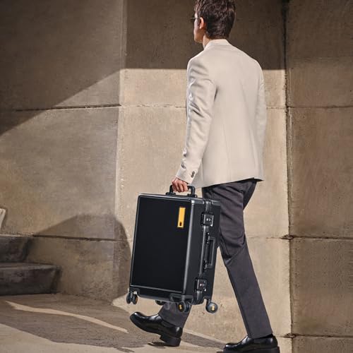 LEVEL8 Zipperless Carry On Suitcase Airline Approved with Aluminum Frame, Lightweight Hard Shell Luggage with Spinner Wheels, Metal Travel Luggage with Double Tsa Locks, 20 Inch, Black